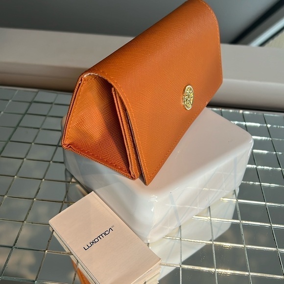 Tory Burch Crossgrain Orange Leather Large Sunglasses Case Clutch NEW